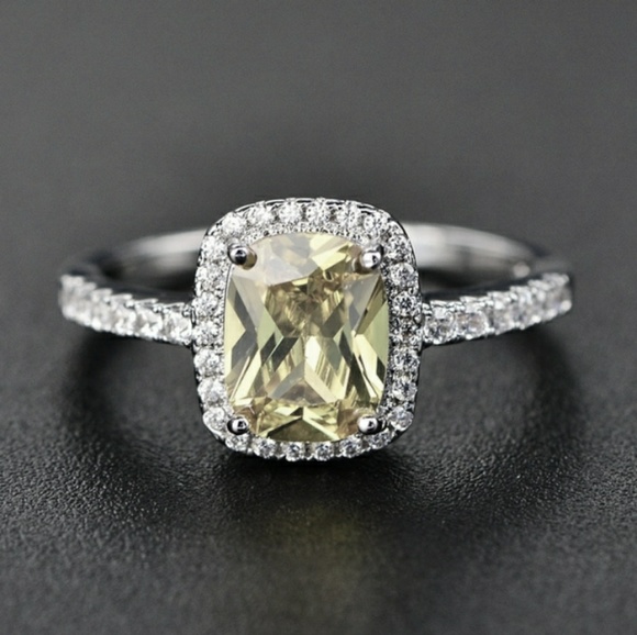 Natural Yellow Sapphire Sterling Silver Halo Ring - Picture 1 of 1